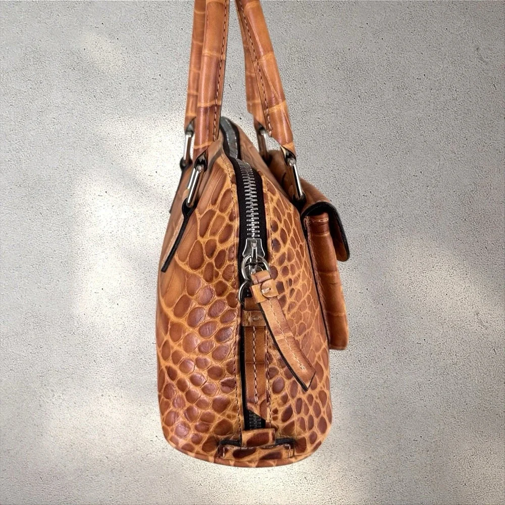 Dooney & Bourke Dillen Crocodile Croco Embossed Barrel Top Handle Satchel Bag